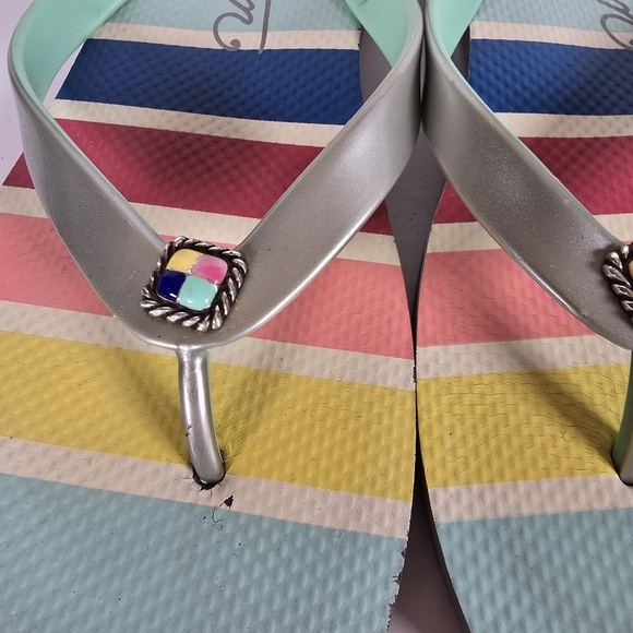 Brighton Colorful Striped Flip Flops With Gems On Top Of Sandals Size 10 Summer - Picture 3 of 9